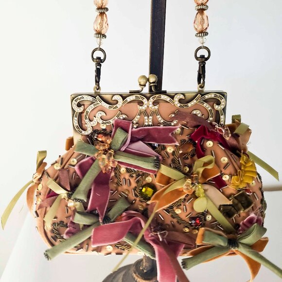 Mary Frances Beaded Rhinestone Sequined Floral Purse Handbag w/ dust bag NWOT - Picture 1 of 9